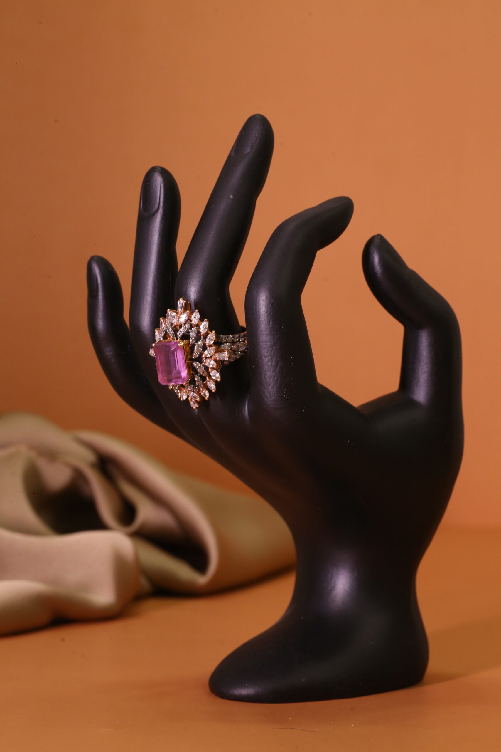 Gold Pink Stone Statement Ring