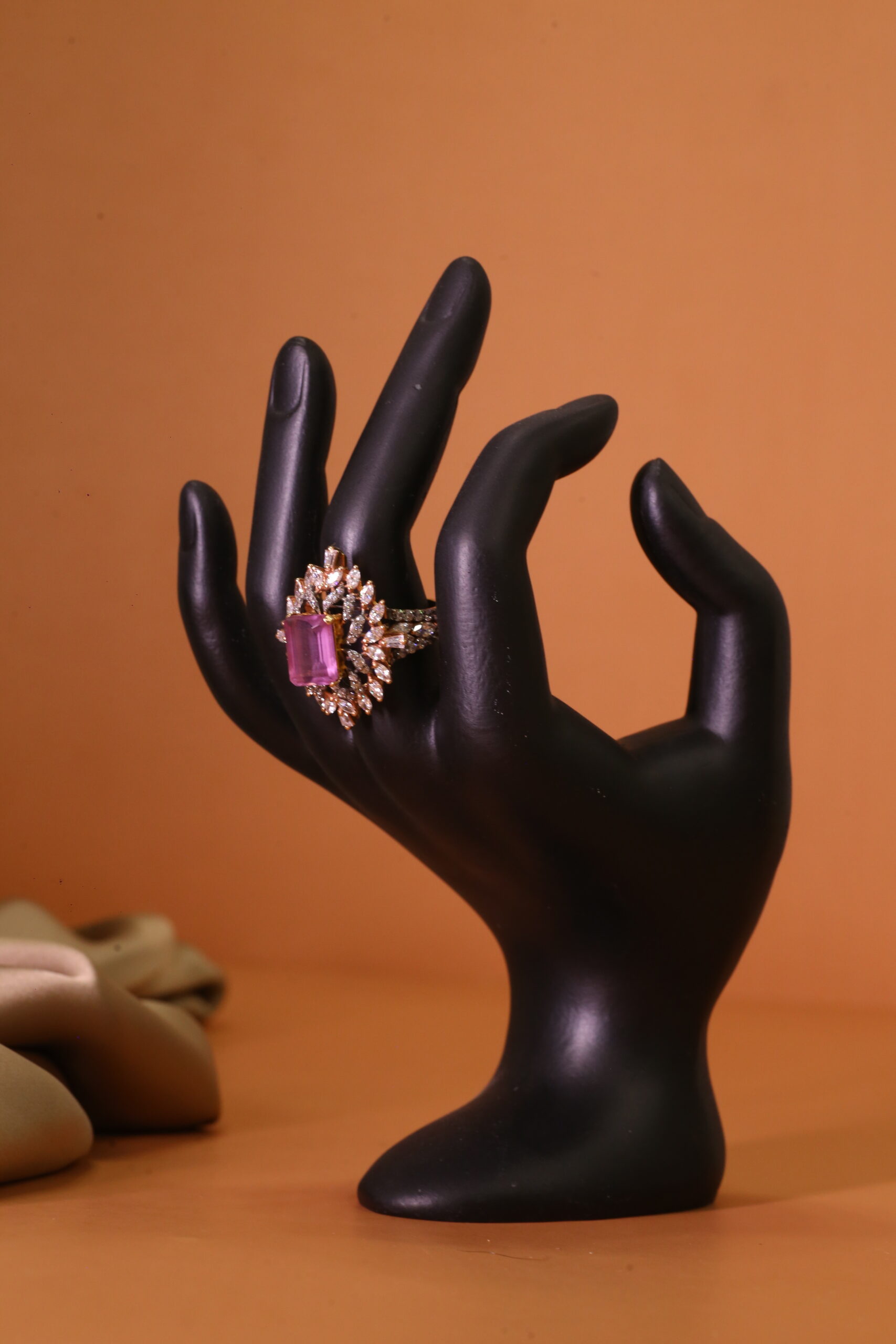 Gold Pink Stone Statement Ring