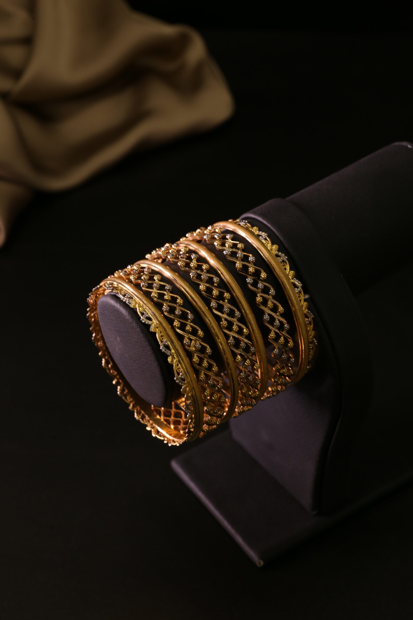 Elegant Gold-Plated Diamond-Studded Bracelet Set