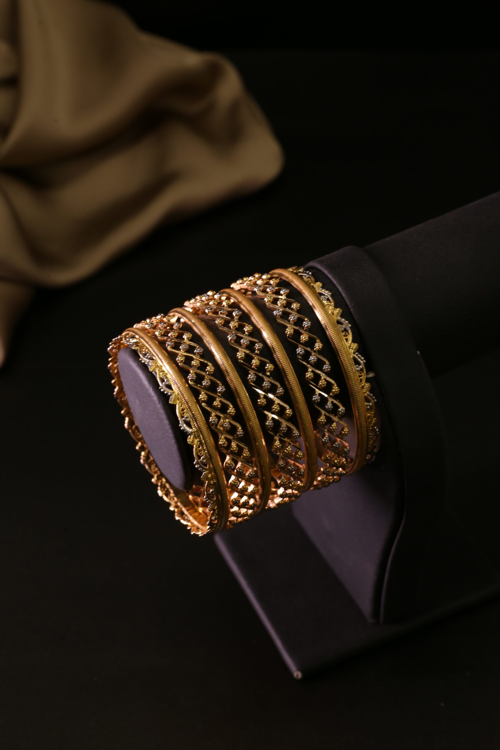 Elegant Gold-Plated Diamond-Studded Bracelet Set