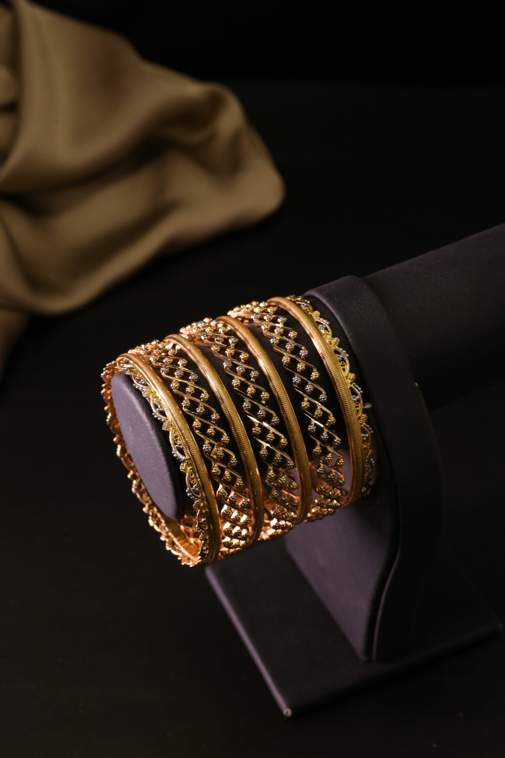 Elegant Gold-Plated Diamond-Studded Bracelet Set